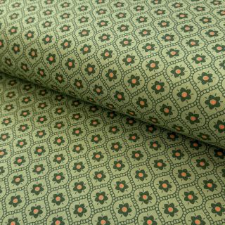 Cotton fabric Flowers moss green