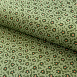 Cotton fabric Flowers moss green