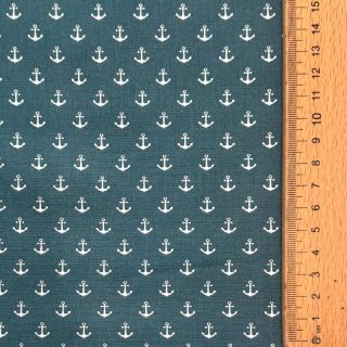 Cotton fabric Petit anchors petrol