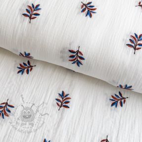 Double gauze/muslin EMBROIDERY Leaves white