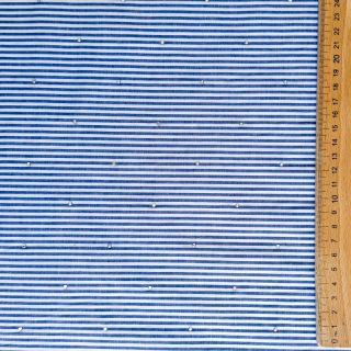 Cotton fabric YARN DYED Stripes with studs blue