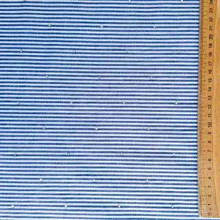 Cotton fabric YARN DYED Stripes with studs blue