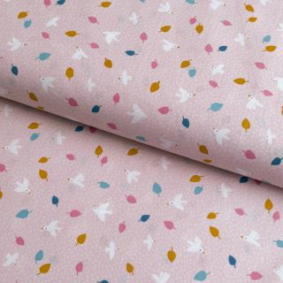 Cotton fabric Little birds powder