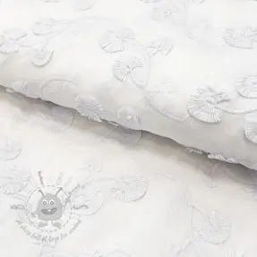 Cotton fabric VOILE EMBROIDERY Flowers with stem white