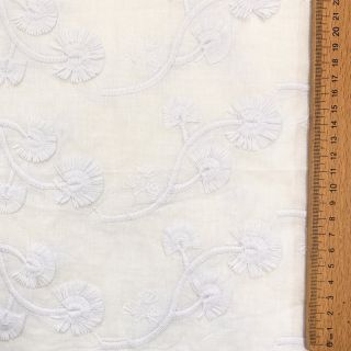 Cotton fabric VOILE EMBROIDERY Flowers with stem white