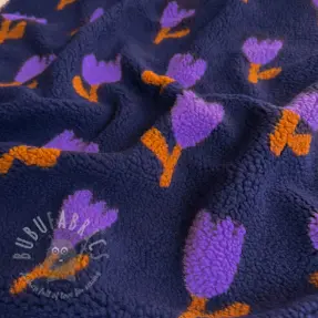 Coat fabric TEDDY JACQUARD Tulips navy