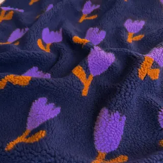 Coat fabric TEDDY JACQUARD Tulips navy