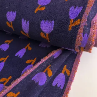 Coat fabric TEDDY JACQUARD Tulips navy