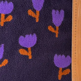 Coat fabric TEDDY JACQUARD Tulips navy