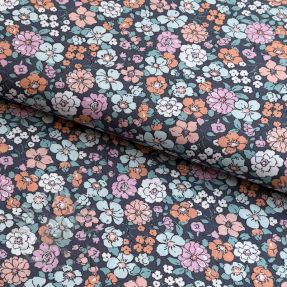 Cotton fabric Flowers navy ORGANIC