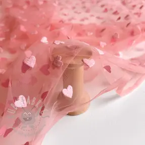 Tulle netting Flock shiny hearts old pink