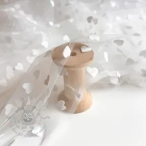 Tulle netting Flock shiny hearts offwhite