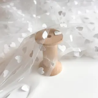 Tulle netting Flock shiny hearts offwhite