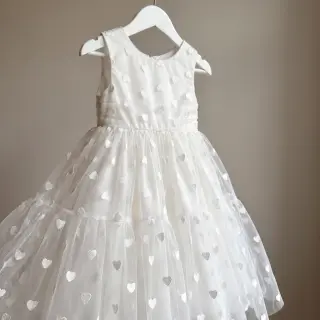 Tulle netting Flock shiny hearts offwhite