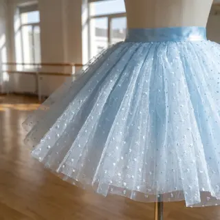Tulle netting DOTS light blue