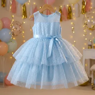Tulle netting DOTS light blue