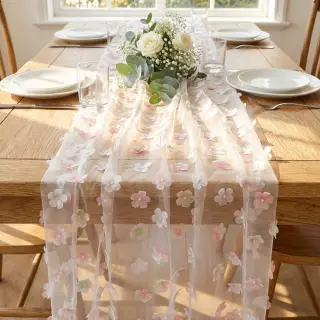 Tulle netting RETRO Flowers lavender