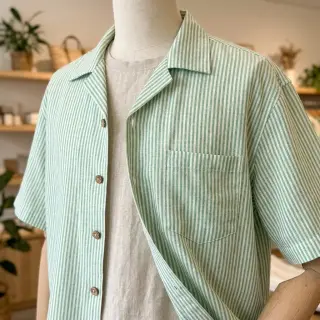 Linen cotton Stripe dark green