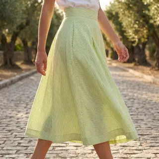 Linen cotton Stripe lime