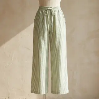 Linen cotton Stripe green