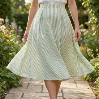 Linen cotton Stripe green