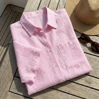 Linen cotton Stripe fuchsia