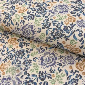 Decoration fabric Linenlook Blue roses digital print