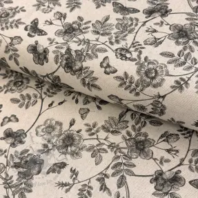 Decoration fabric Linenlook Painting flowers black digital print