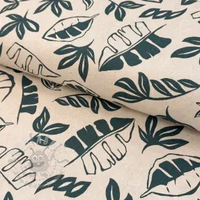 Decoration fabric Linenlook Leaves dark petrol