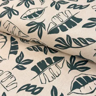 Decoration fabric Linenlook Leaves dark petrol