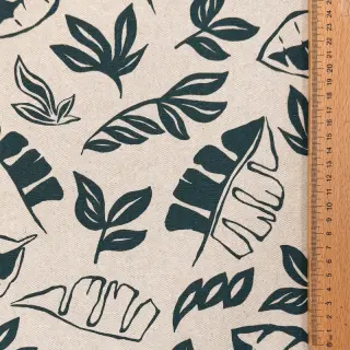 Decoration fabric Linenlook Leaves dark petrol