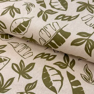 Decoration fabric Linenlook Leaves army green