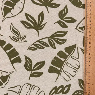 Decoration fabric Linenlook Leaves army green