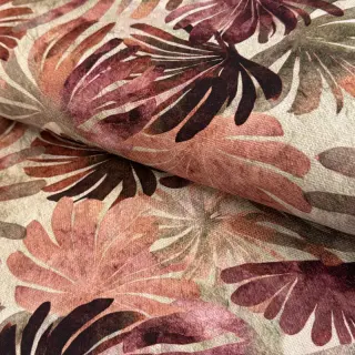 Decoration fabric SLUB Leaves burgundy digital print
