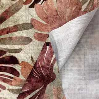 Decoration fabric SLUB Leaves burgundy digital print