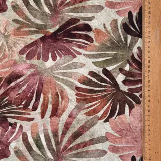Decoration fabric SLUB Leaves burgundy digital print
