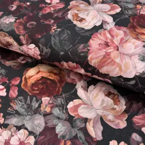 Decoration fabric SLUB Bouquet burgundy digital print