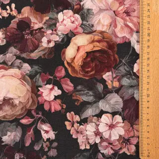 Decoration fabric SLUB Bouquet burgundy digital print