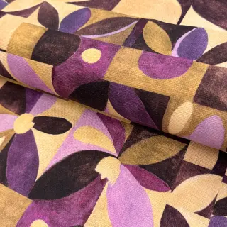 Decoration fabric SLUB Abstract flowie aubergine digital print