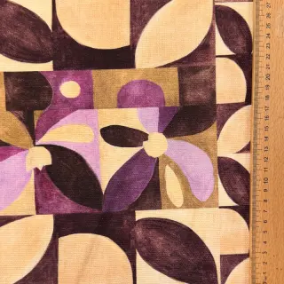 Decoration fabric SLUB Abstract flowie aubergine digital print