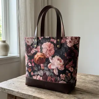 Decoration fabric SLUB Bouquet burgundy digital print