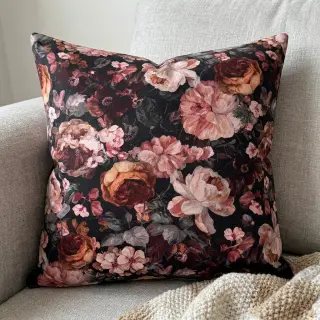 Decoration fabric SLUB Bouquet burgundy digital print