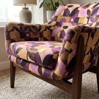 Decoration fabric SLUB Abstract flowie aubergine digital print