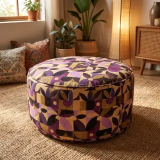 Decoration fabric SLUB Abstract flowie aubergine digital print