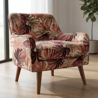 Decoration fabric SLUB Leaves burgundy digital print