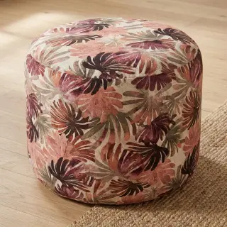 Decoration fabric SLUB Leaves burgundy digital print