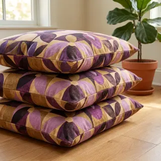 Decoration fabric SLUB Abstract flowie aubergine digital print