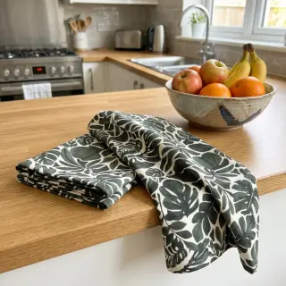 Decoration fabric Big leaves grey digital print