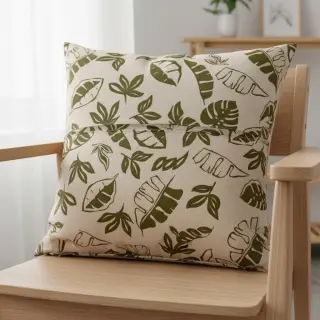 Decoration fabric Linenlook Leaves army green