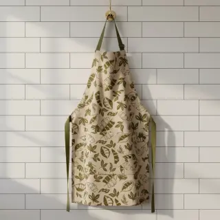Decoration fabric Linenlook Leaves army green